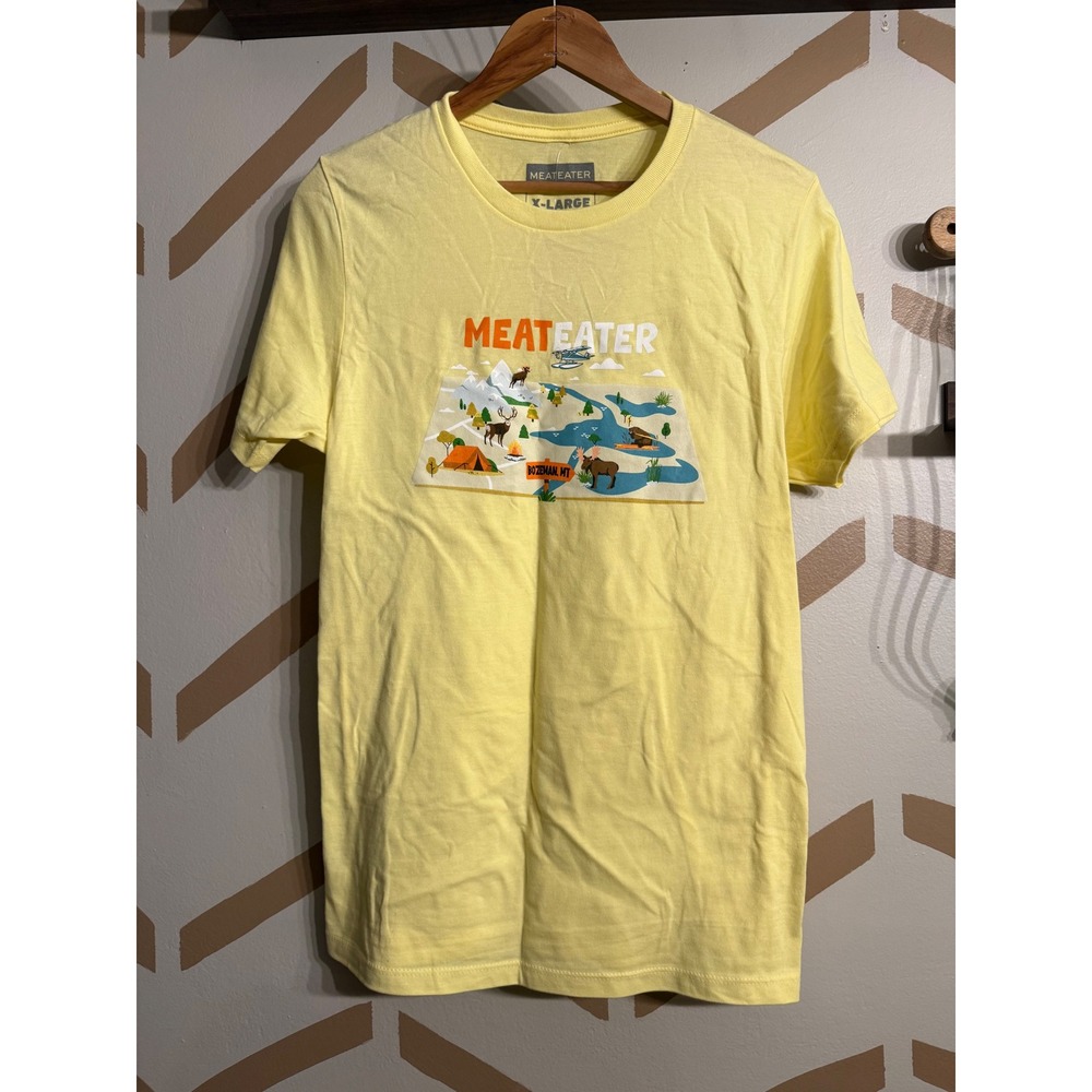 MeatEater T-Shirt Kids XL Yellow ME Map Bozeman Montana Graphic Tee NWT